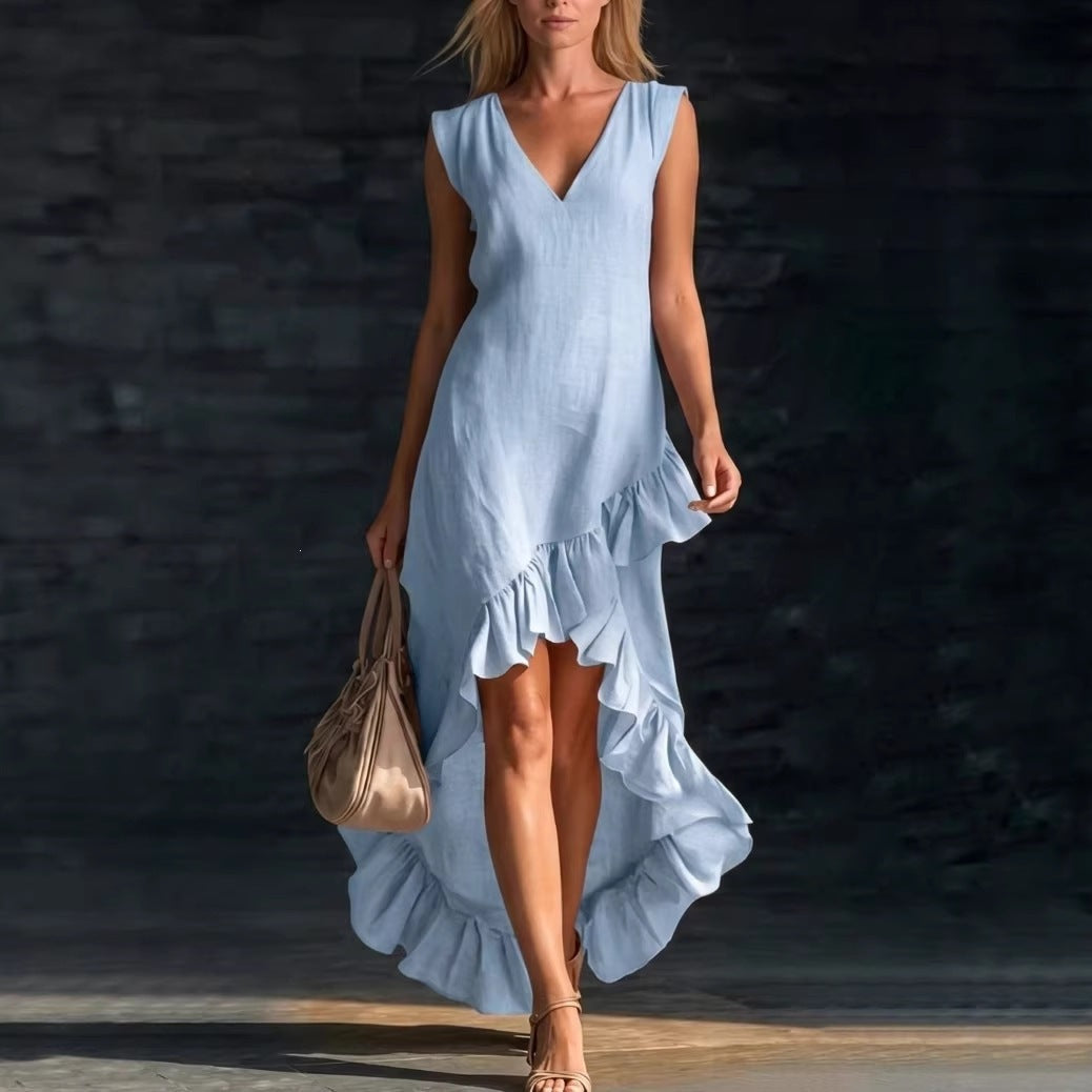 Sleeveless V-Neck Ruffle Hem Maxi Dress – Women&