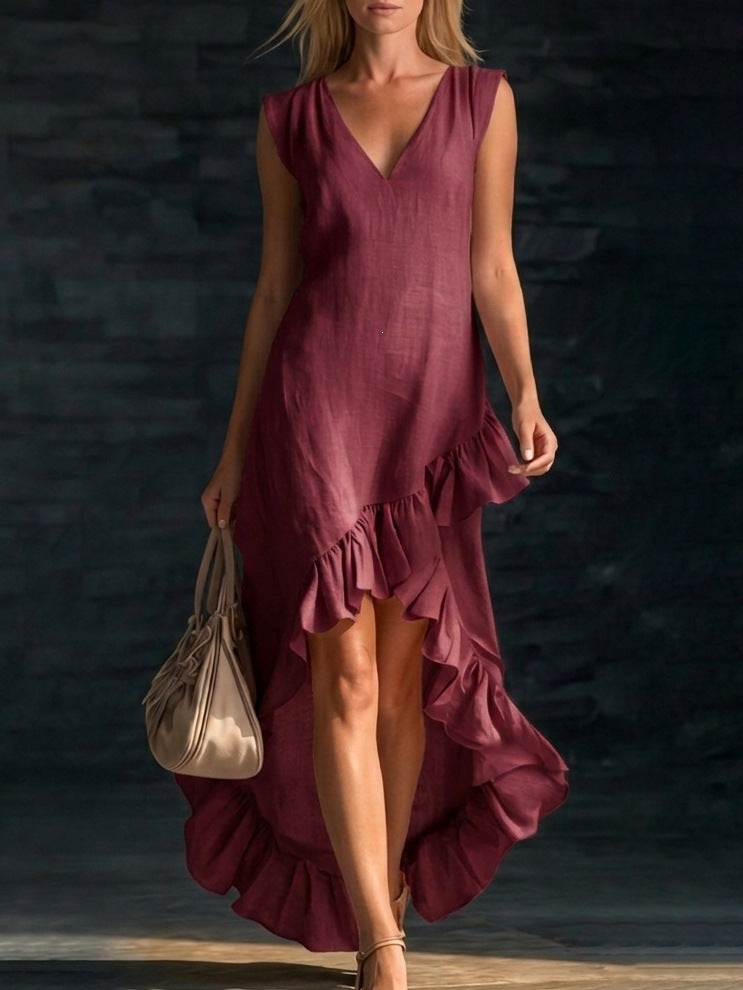 Sleeveless V-Neck Ruffle Hem Maxi Dress – Women&