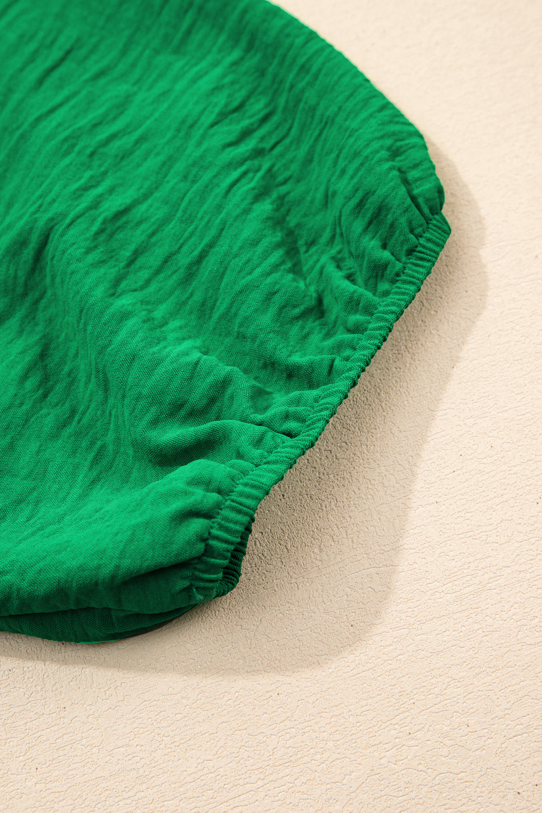 Dark Green Solid Color Ruched Crossed Waist Tied Back Short Sleeve Peplum Top