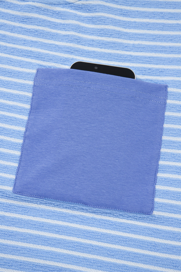 Sky Blue Stripe Crew Neck Tee Drawstring Waist Cropped Pants Set