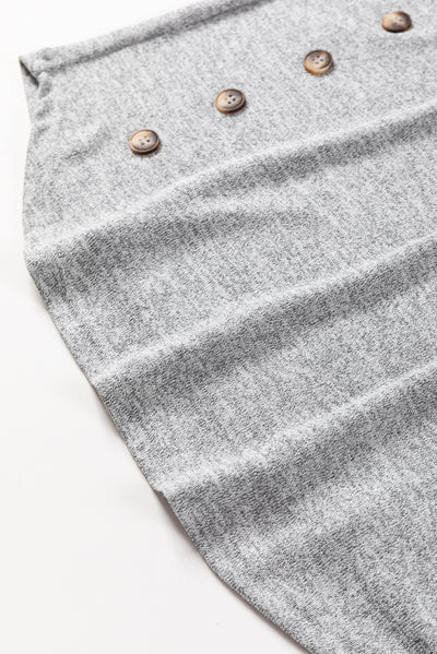 Gray Side Buttons Crew Neck Knit Top