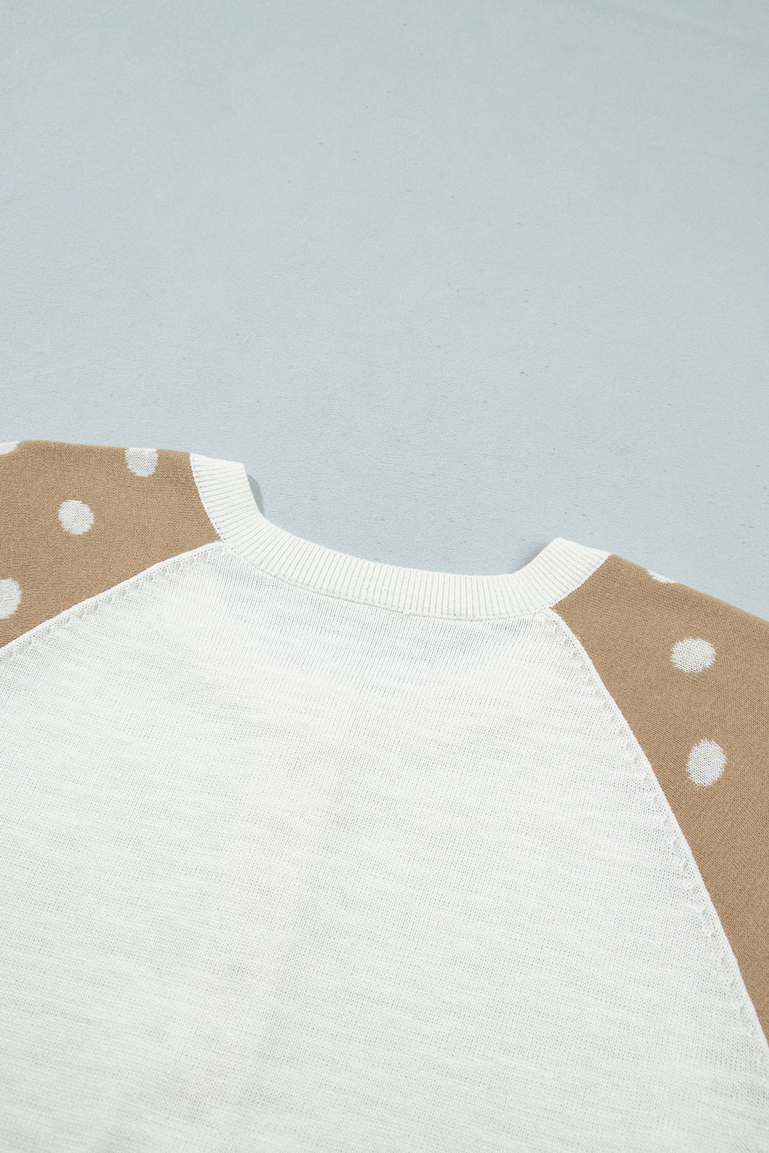 Khaki Polka Dot Contrast Long Sleeve Button V Neck Sweater