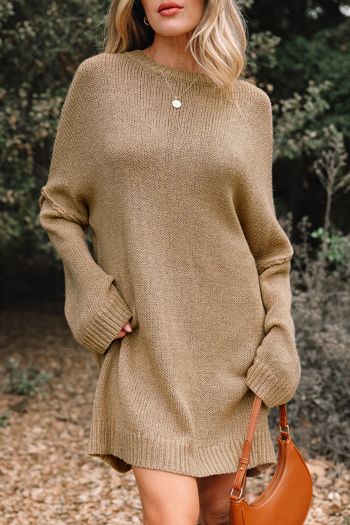 Pale Khaki Oversize Drop Shoulder Slouchy Sweater Dress