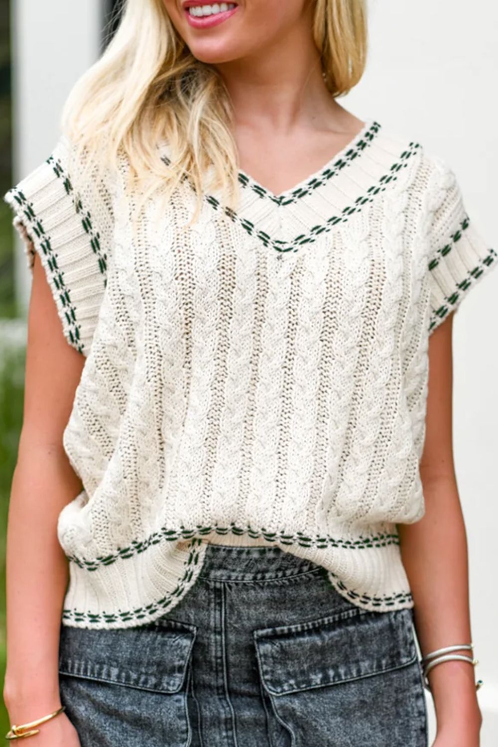 Cable-Knit V-Neck Sweater Vest