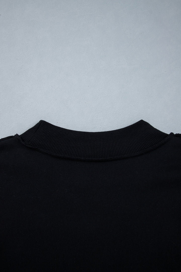 Black Oversize Drop Shoulder Reversible Mock Neck Sweatshirt