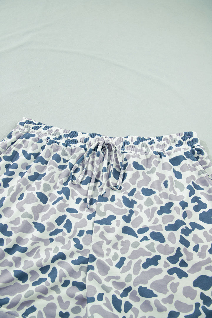 Multicolour Zip up Tee and Short Plus Size Camo Set