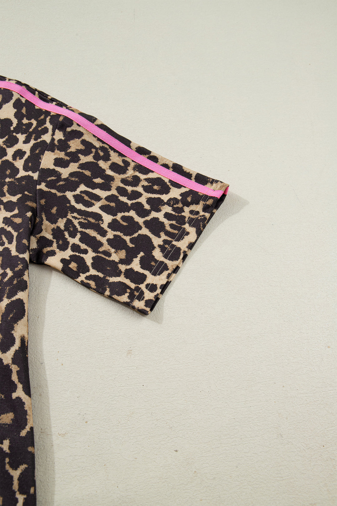 Apricot Leopard Print Contrast Varsity Striped Detail Loose T Shirt Dress