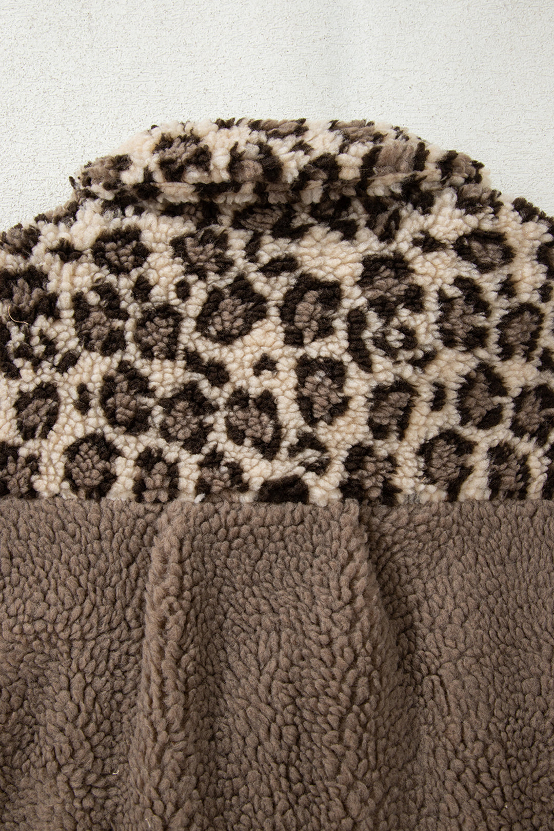 Brown Sherpa Leopard Print Flap Pocket Collared Button Up Jacket