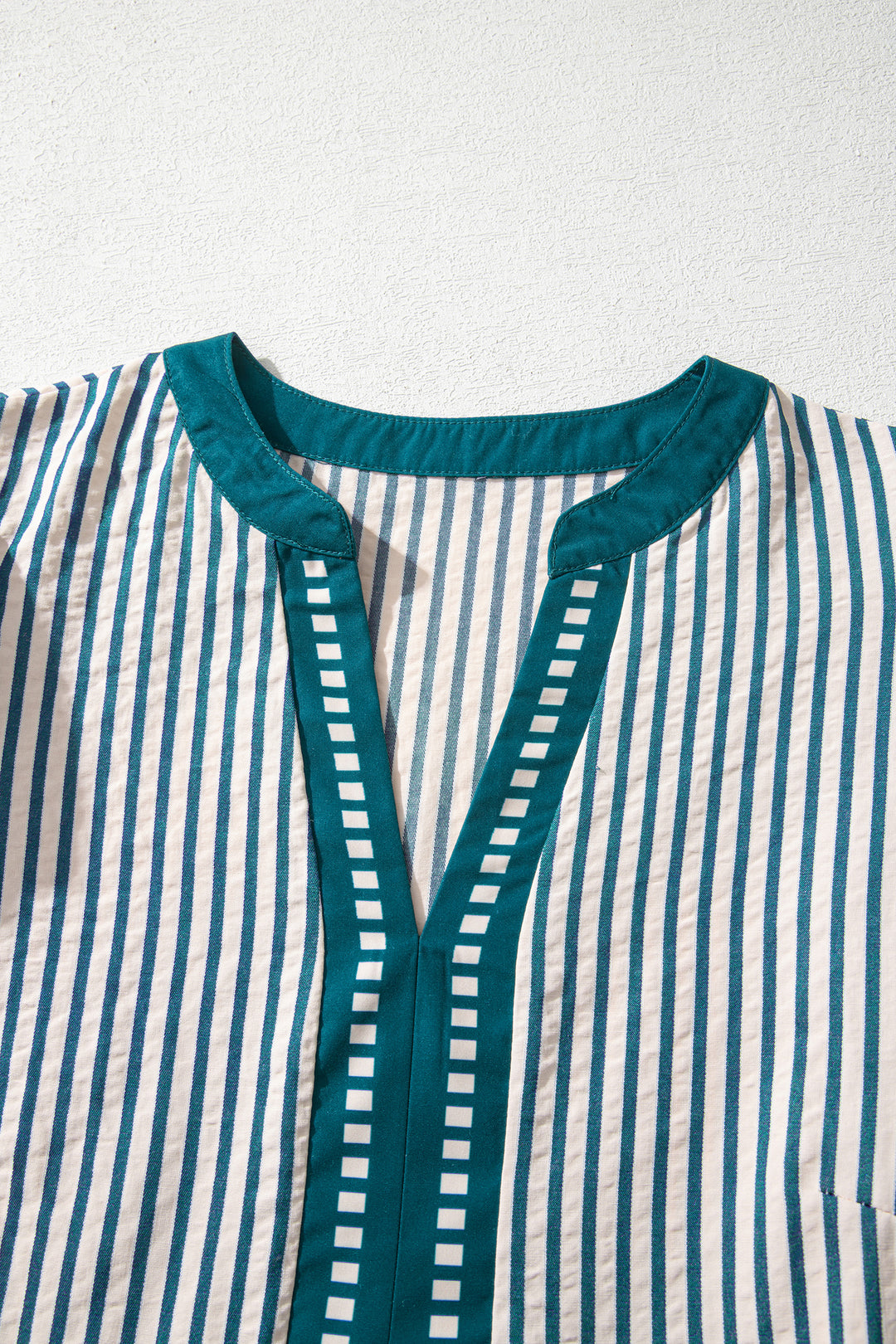 Green Stripe Double Ruffled Short Sleeve Contrast Trim V Neck Midi Dress