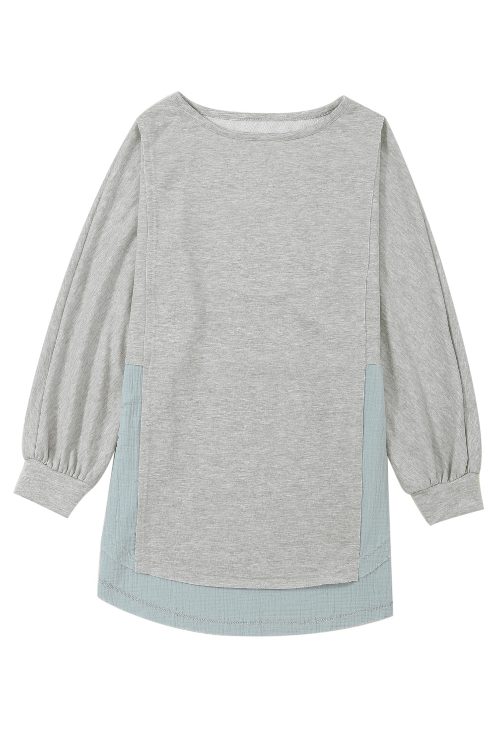 Grey Crinkle Splicing Raw Hem High Low Oversized Blouse