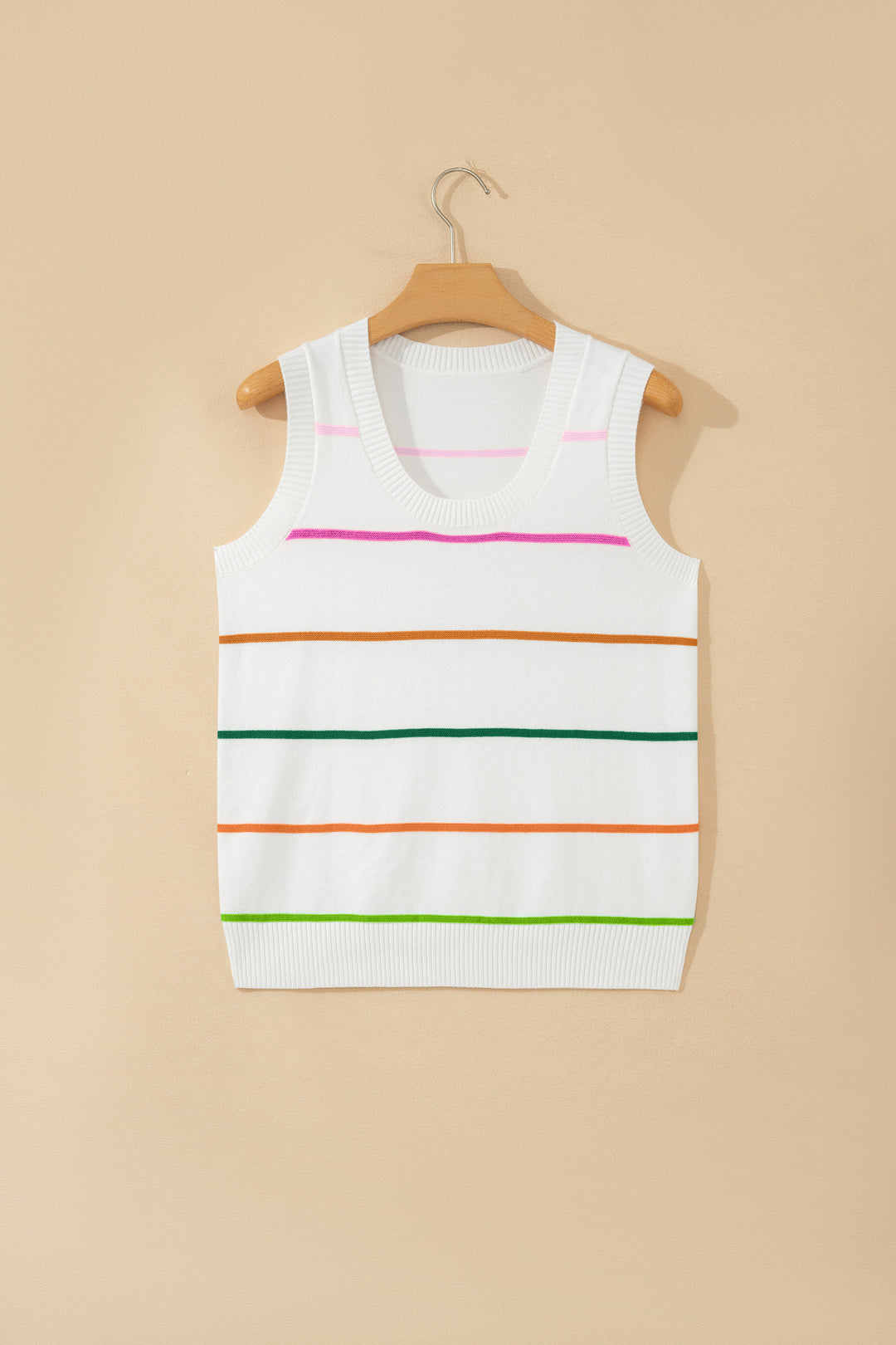 Green Stripe Round Neck Knitted Sweater Tank
