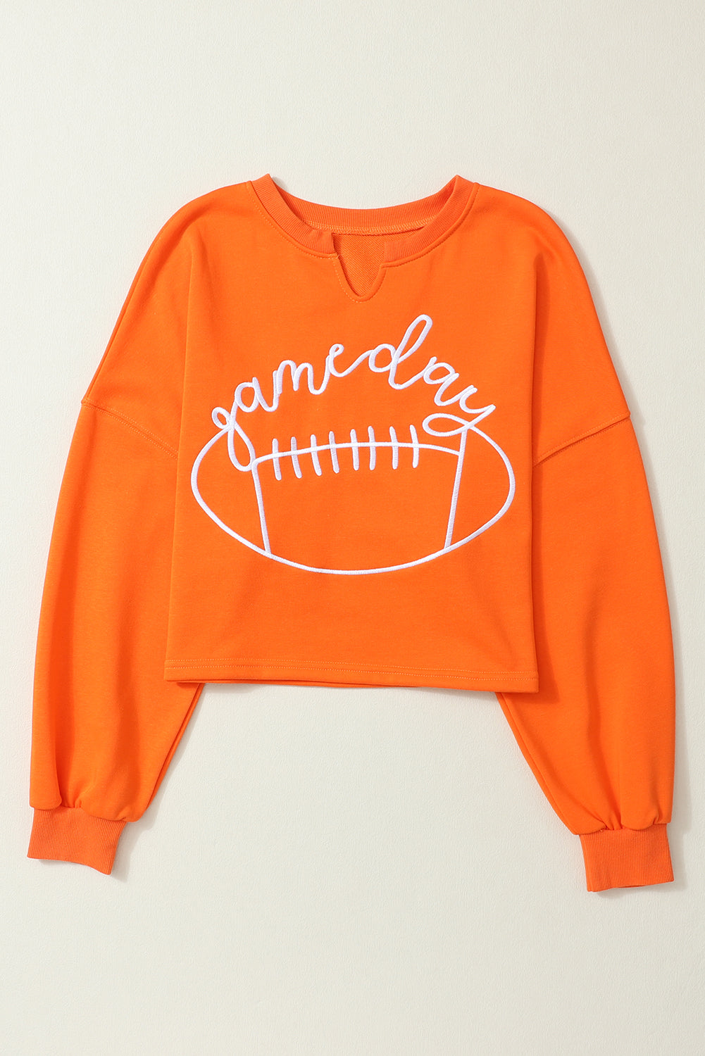 Orange Game Day Lettering Rugby Football Notched Neck Sweatshirt