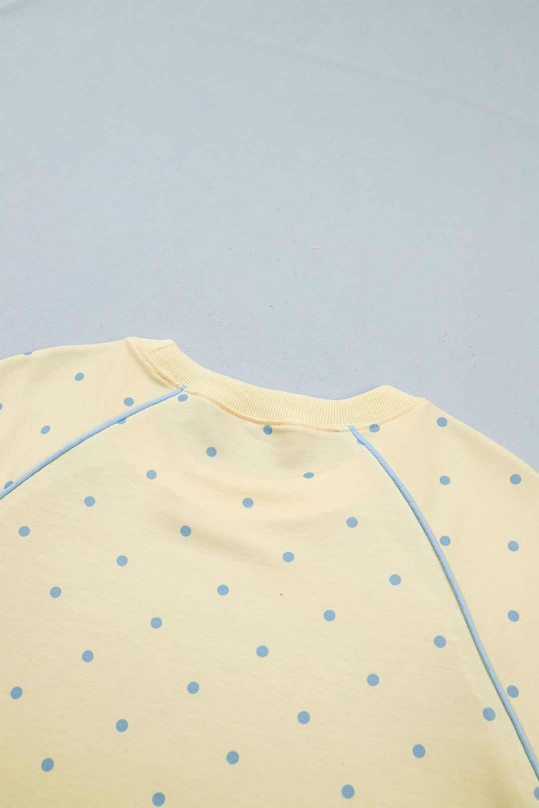 Yellow Polka Dot Print Piping Trim 3/4 Sleeve Relaxed Top