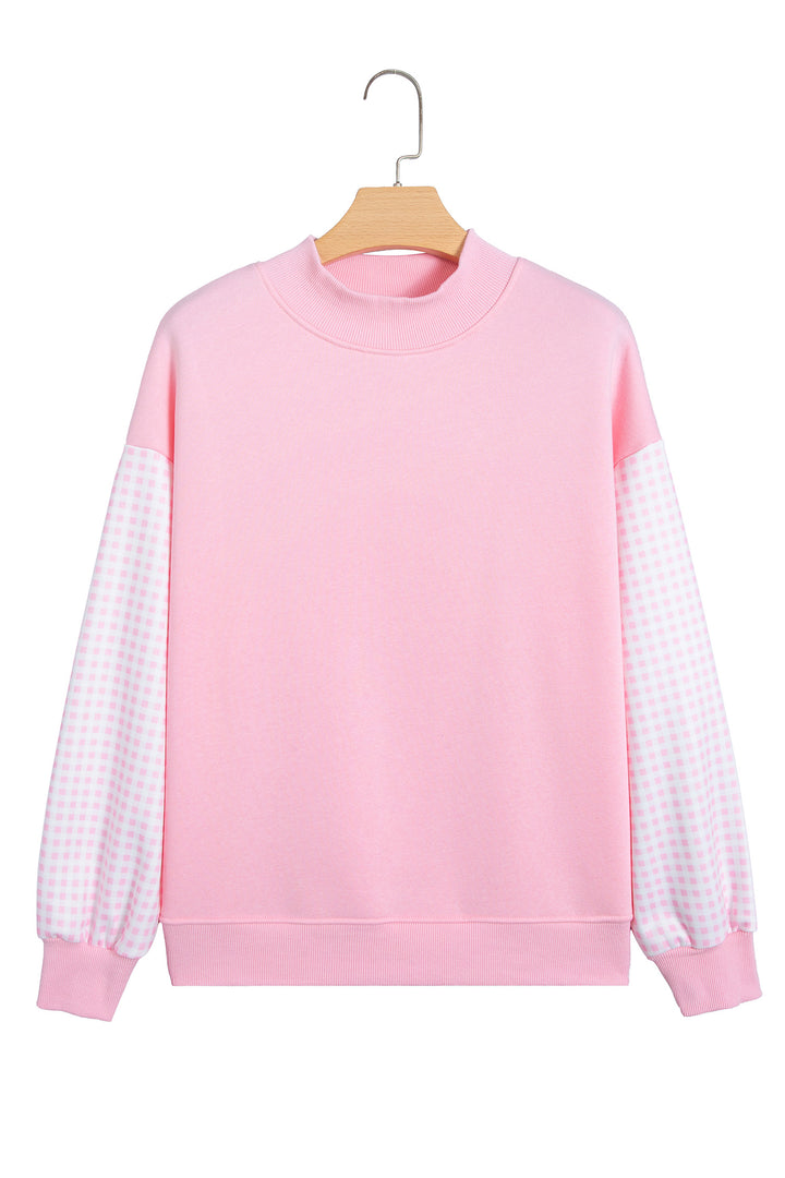 Evergreen Plaid Sleeve Colorblock Loose Tunic Sweatshirt