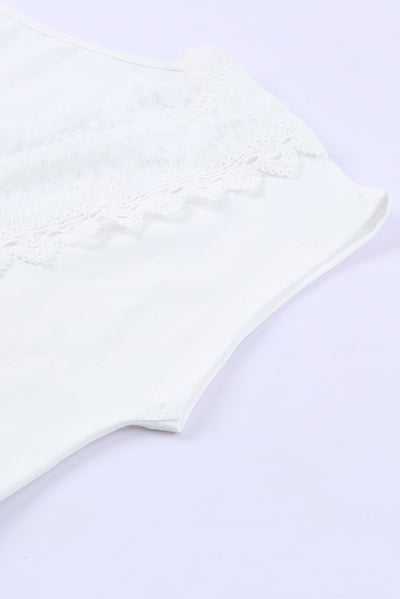 White Eyelash Lace Trim V Neck Top