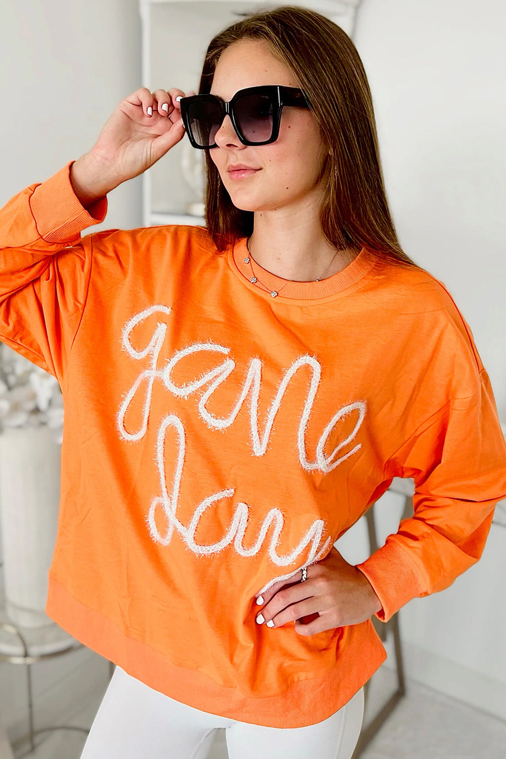 Carrot Contrast Game Day Graphic Rugby Football Season Casual Top