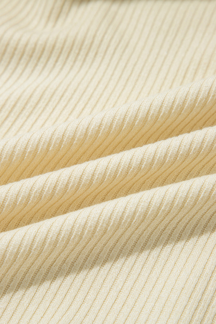 Beige Ribbed Knit Sweet Lace Hem Vest