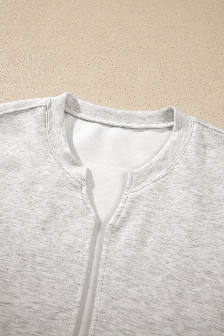 Light Grey Solid Color Zip Front Jacket Style Sweatshirt