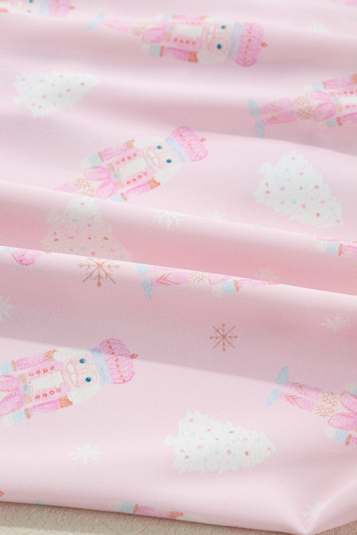Pink Bow Tie Front Christmas Nutcracker Long Sleeve Shirt Shorts Pajama Set