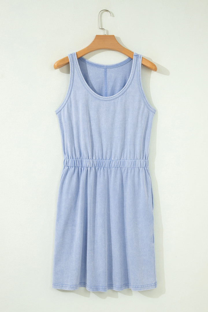 Ashleigh Blue Mineral Wash U Neck Elastic Waist Sleeveless Mini Dress