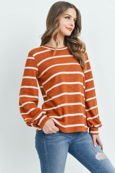 Striped Long Sleeved Round Neck Swing Top