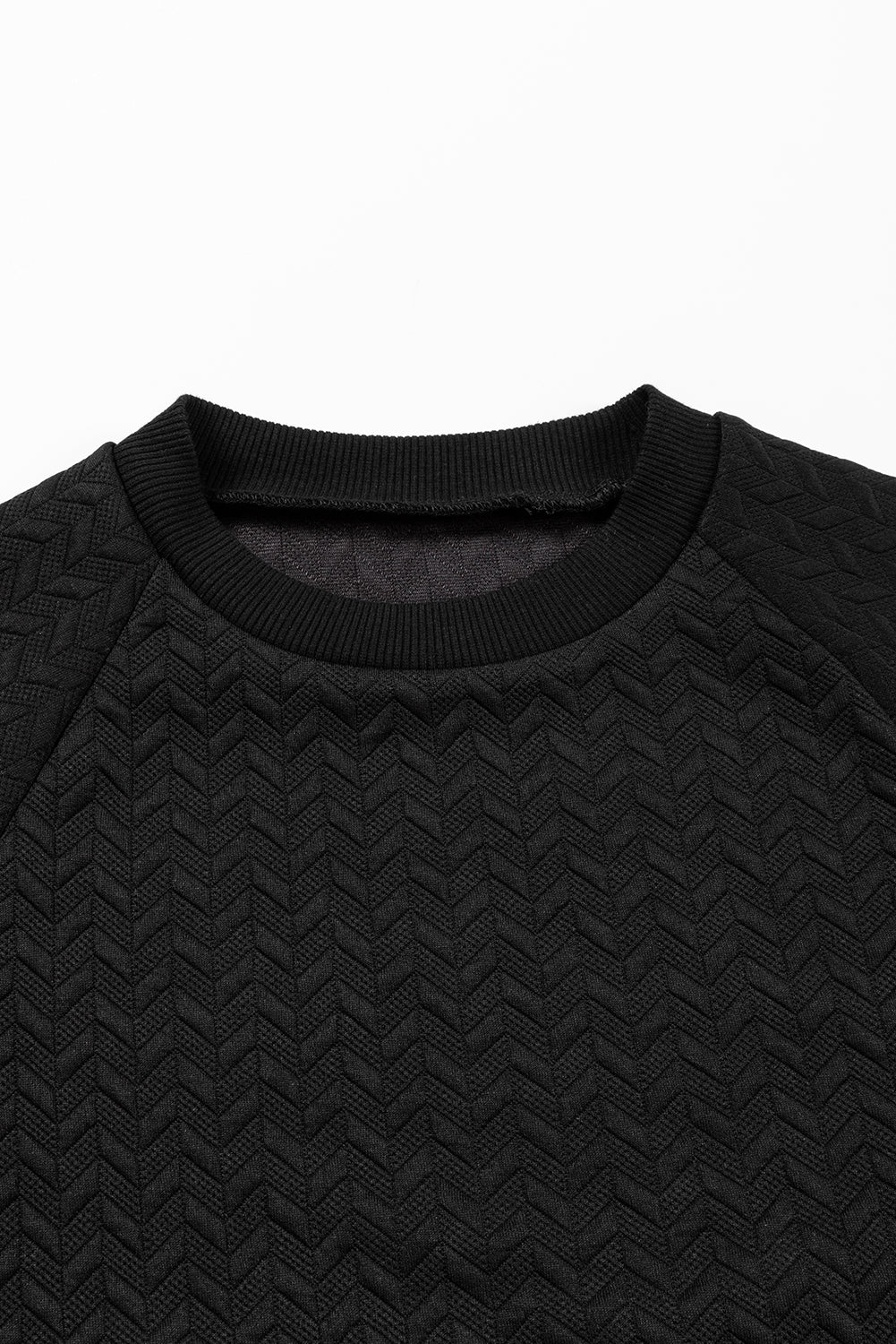 Black Solid Textured Raglan Sleeve Pullover Sweatshirt