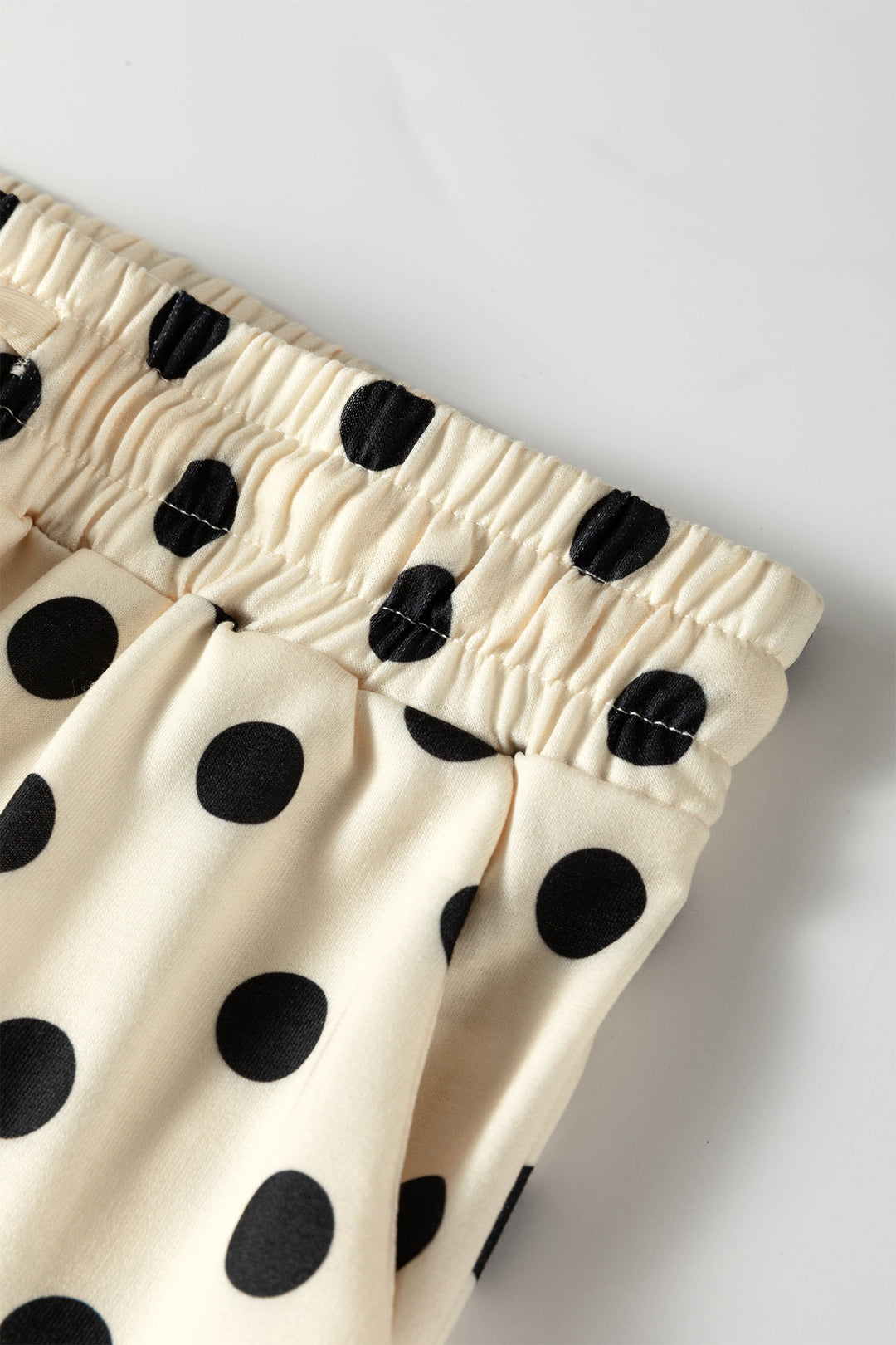 Beige Polka Dot Oversized Top Drawstring Short Set