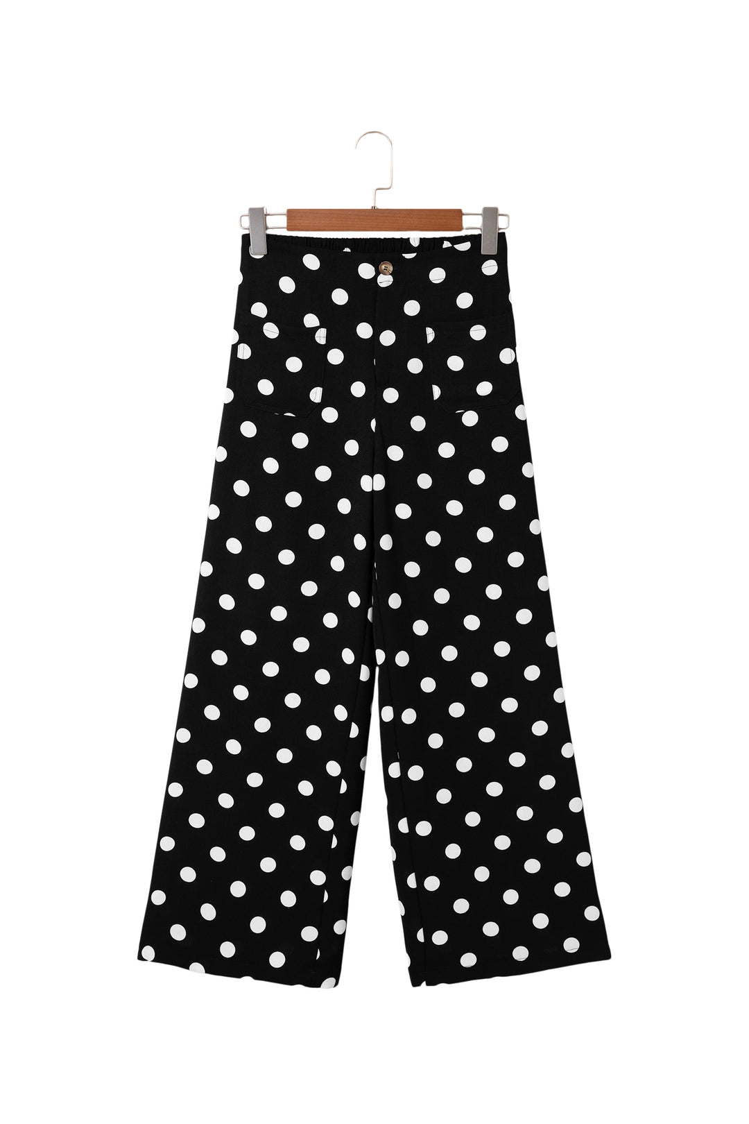 Black Polka Dot Print Patched Pocket Mid-rise Straight Leg Pants