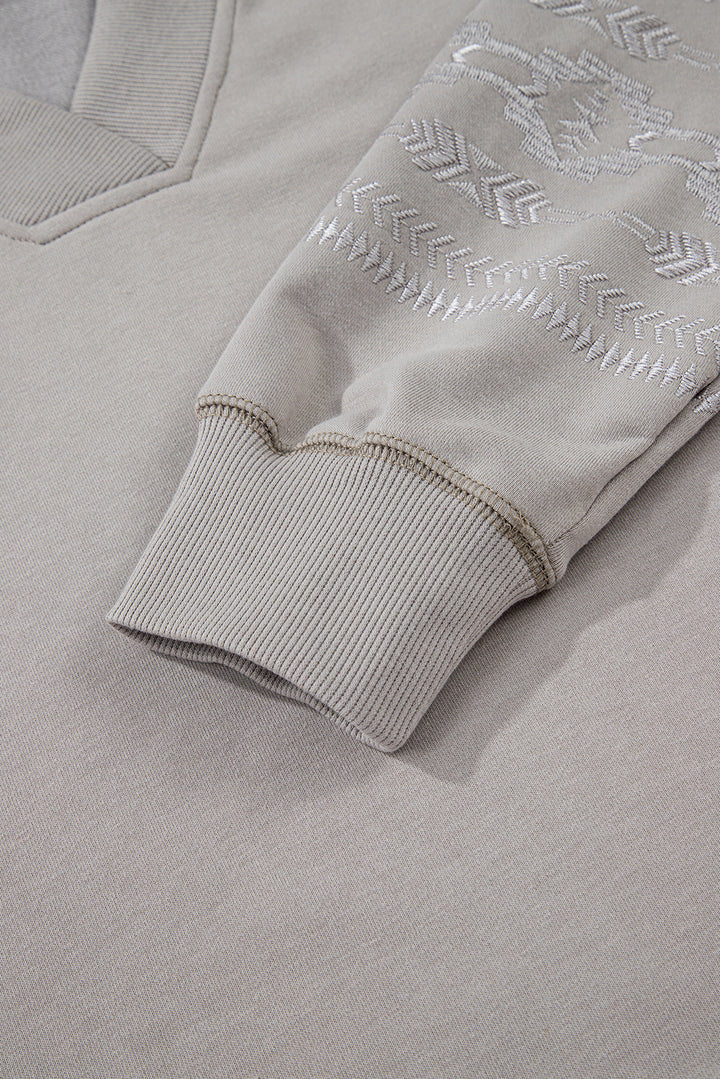 Parchment Aztec Embroidered Western V Neck Sweatshirt