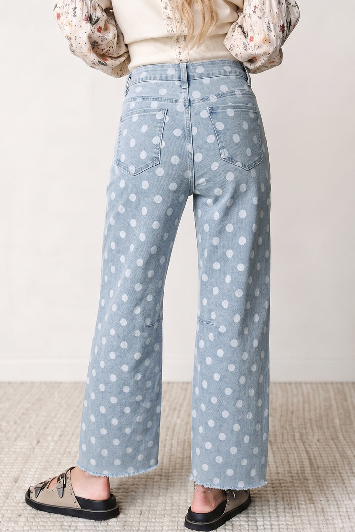 Sky Blue Polka Dot Casual Slim Fit Jeans