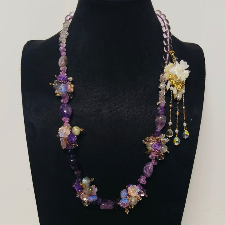 Handmade Premium Crystal Necklace |  Artisan Woven Jewelry with Alloy Accents  | Elegant Sparkling Statement Necklace for Women (MAC345)