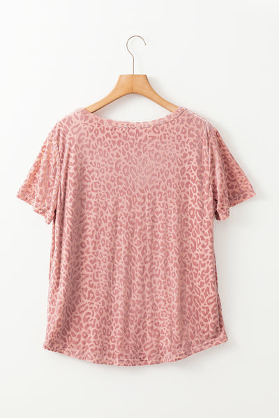 Pink Burnout Velvet Leopard Print Short Sleeve Top