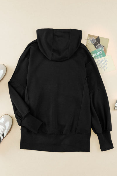 Black  Raw Edge Exposed Seam Full Zip Hoodie