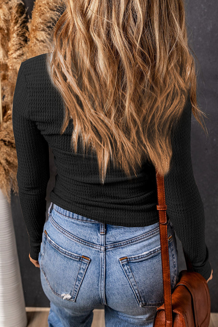 Alice Textured Twist Front V Neck Long Sleeve Top