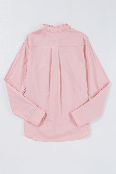 Light Pink Pleated Button-Up Loose Fit Casual Shirt