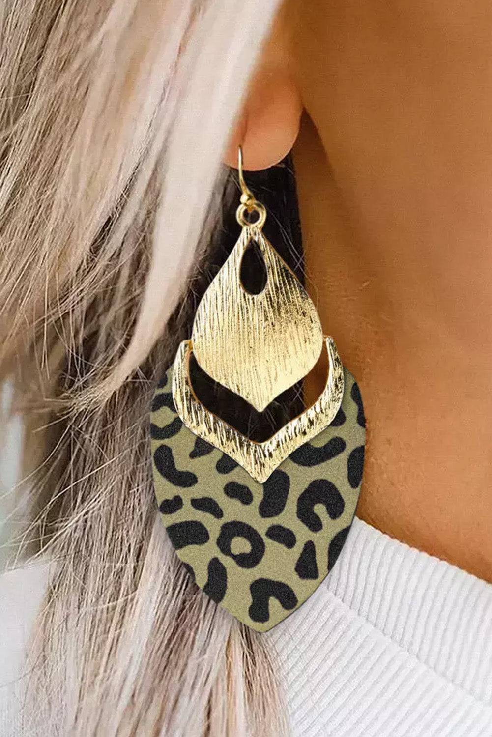 Leopard Leopard Hollow Out Leave Shape Drop Earrings