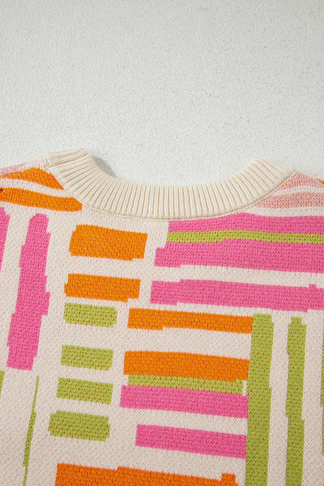 Rose Love Lines Pattern Crew Neck Puff Sleeve Sweater