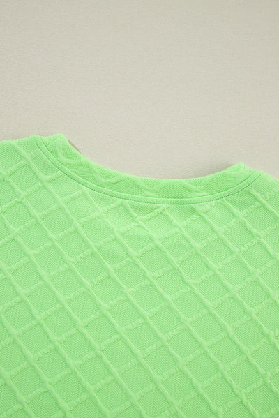 Light Green Checkered Textured Tee and Drawstring Shorts