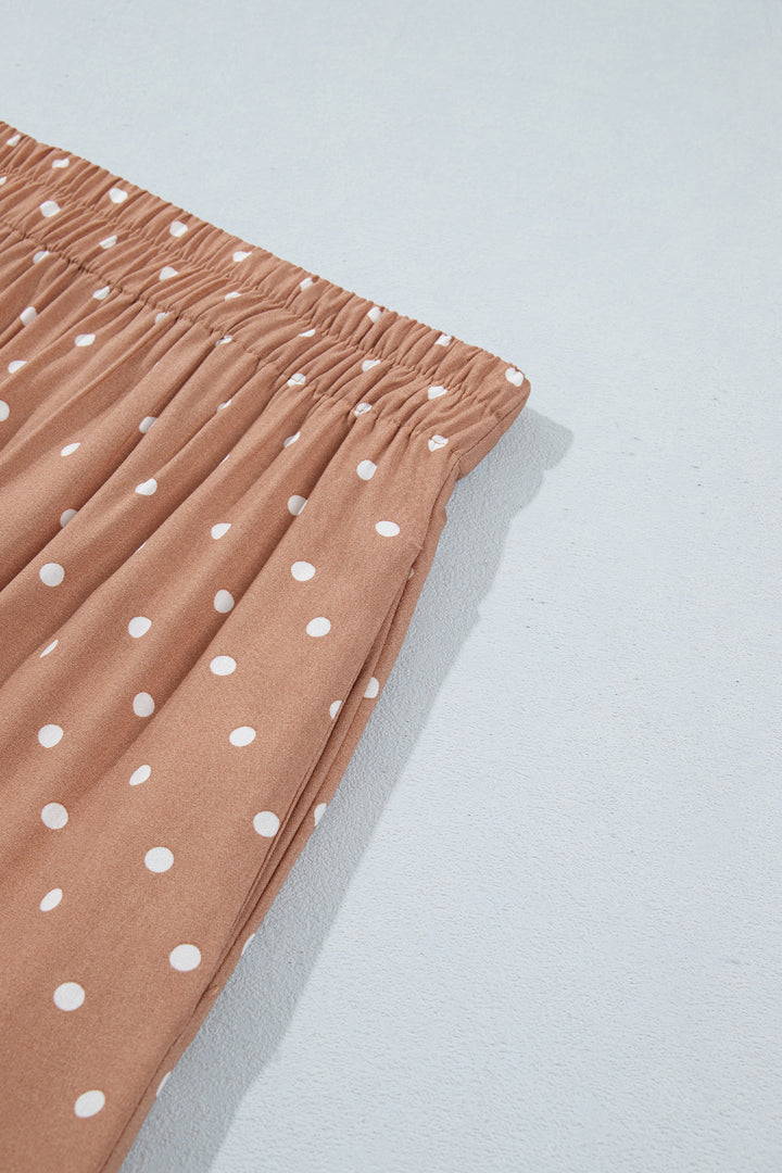 Brown Polka Dot Lace Hem Elegant Long Shift Skirt