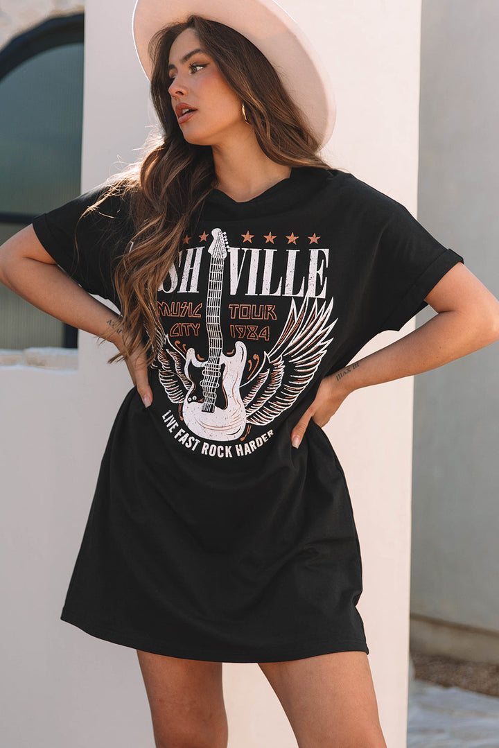 Harlee Nashville Guitar Crew Neck T Shirt Dress
