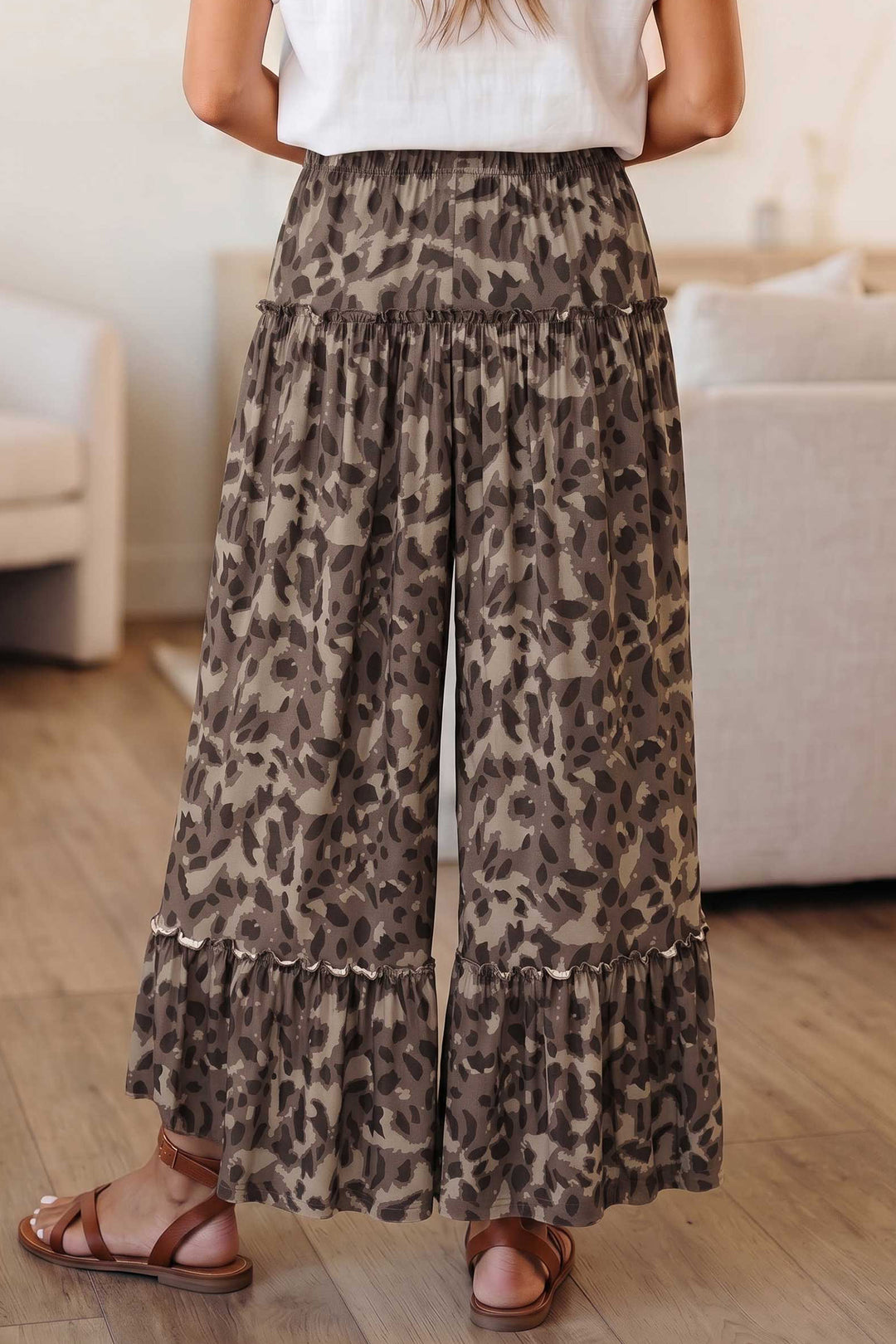 Multicolour Camo Print Wide Leg Casual Pants