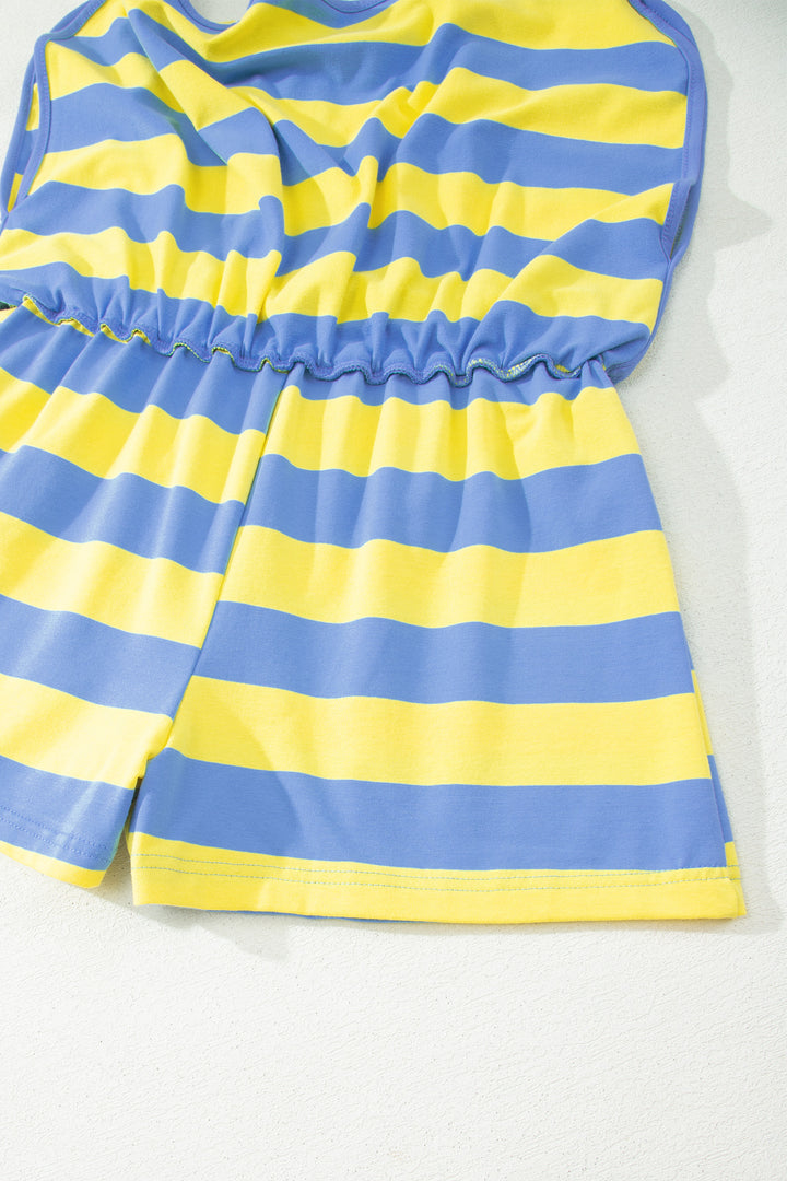 Yellow Stripe Dolman Tee Drawstring Skort Athletic 2pcs Set