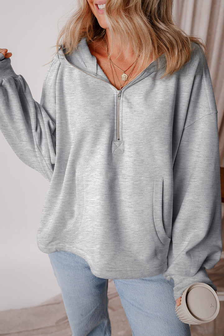 Kate Fleece Lined Half Zipper Kangaroo Pockets Loose Hoodie