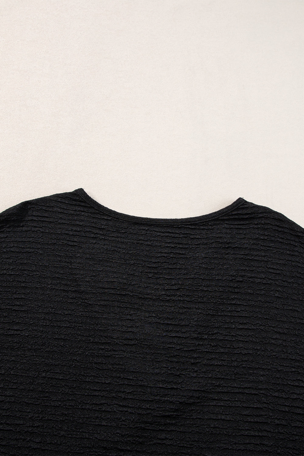 Black Textured Wide Sleeve V Neck T Shirt