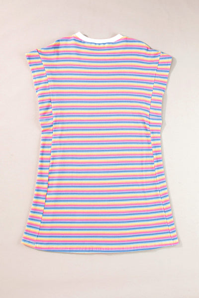 Pink Stripe Crew Neck T Shirt Dress