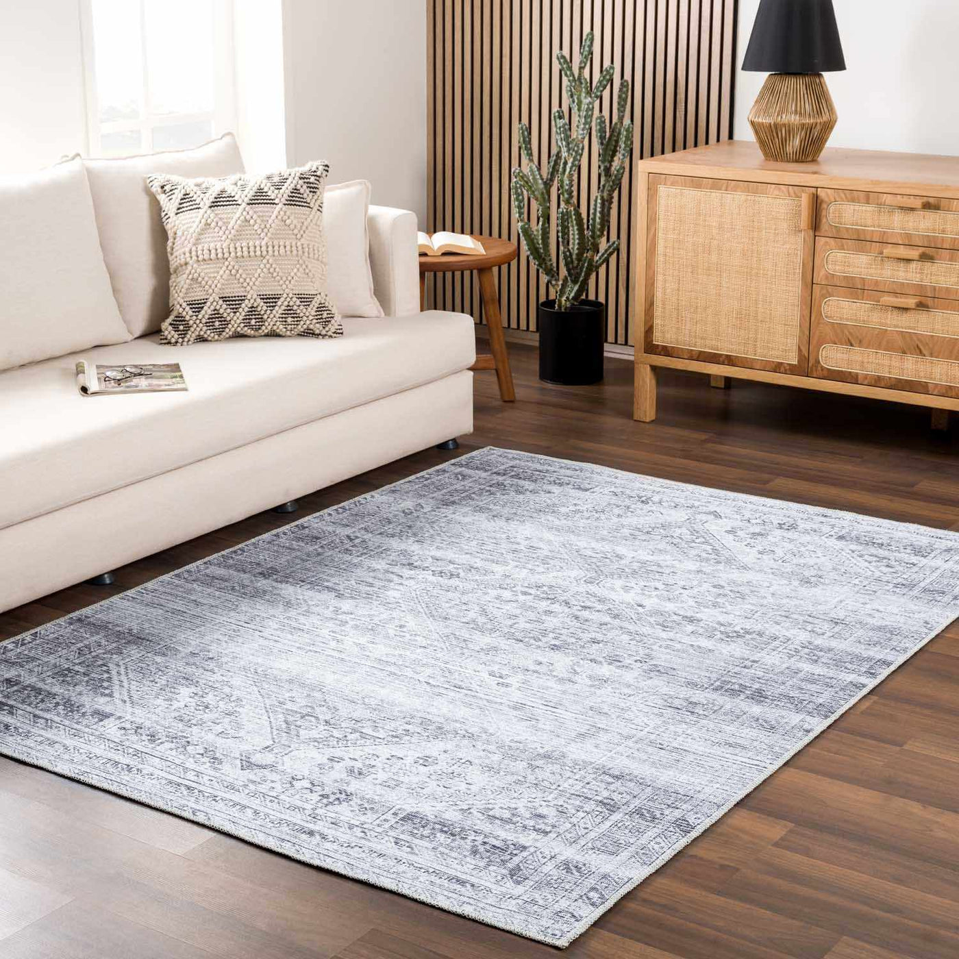 Barny Cream & Gray Washable Area Rug