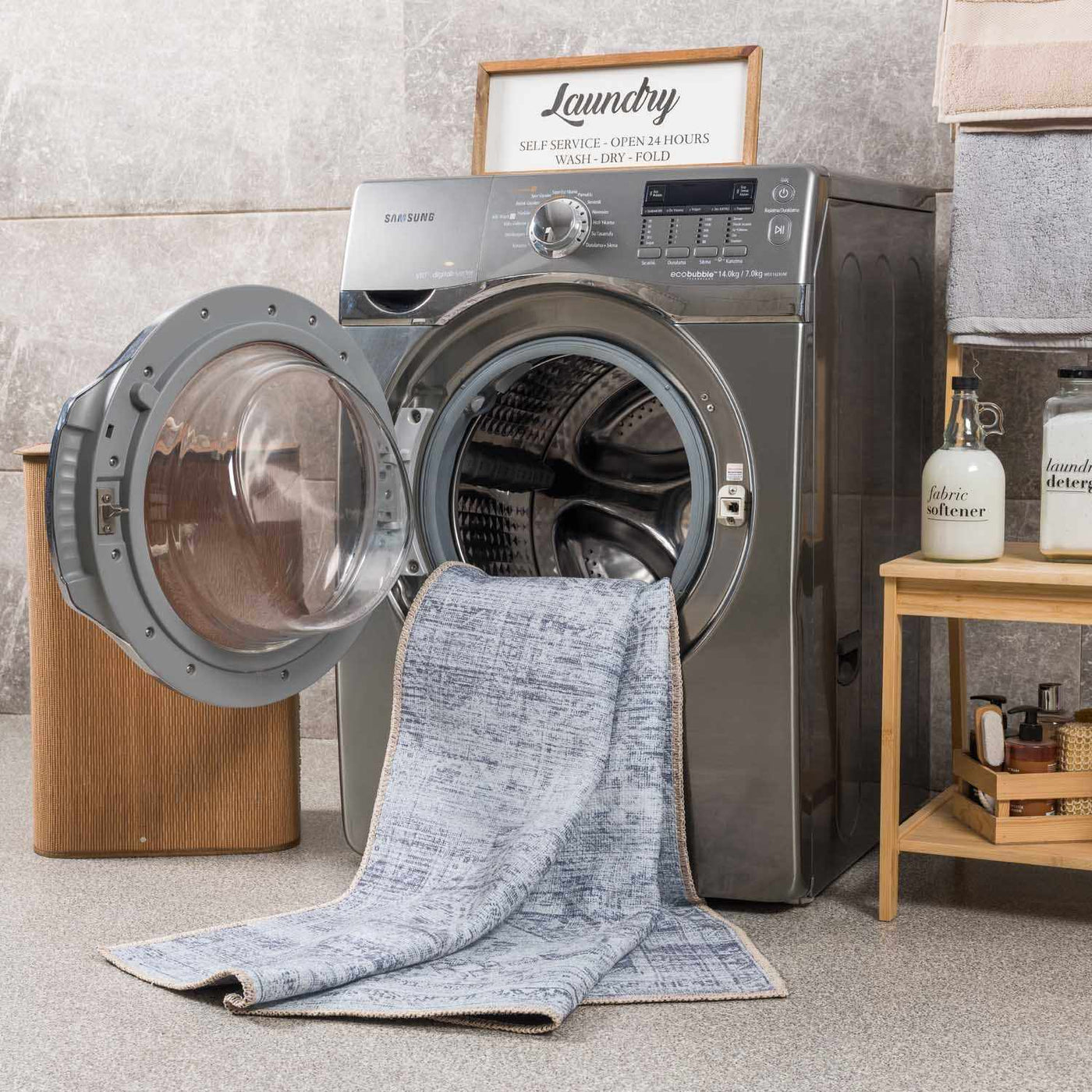 Barny Cream & Gray Washable Area Rug