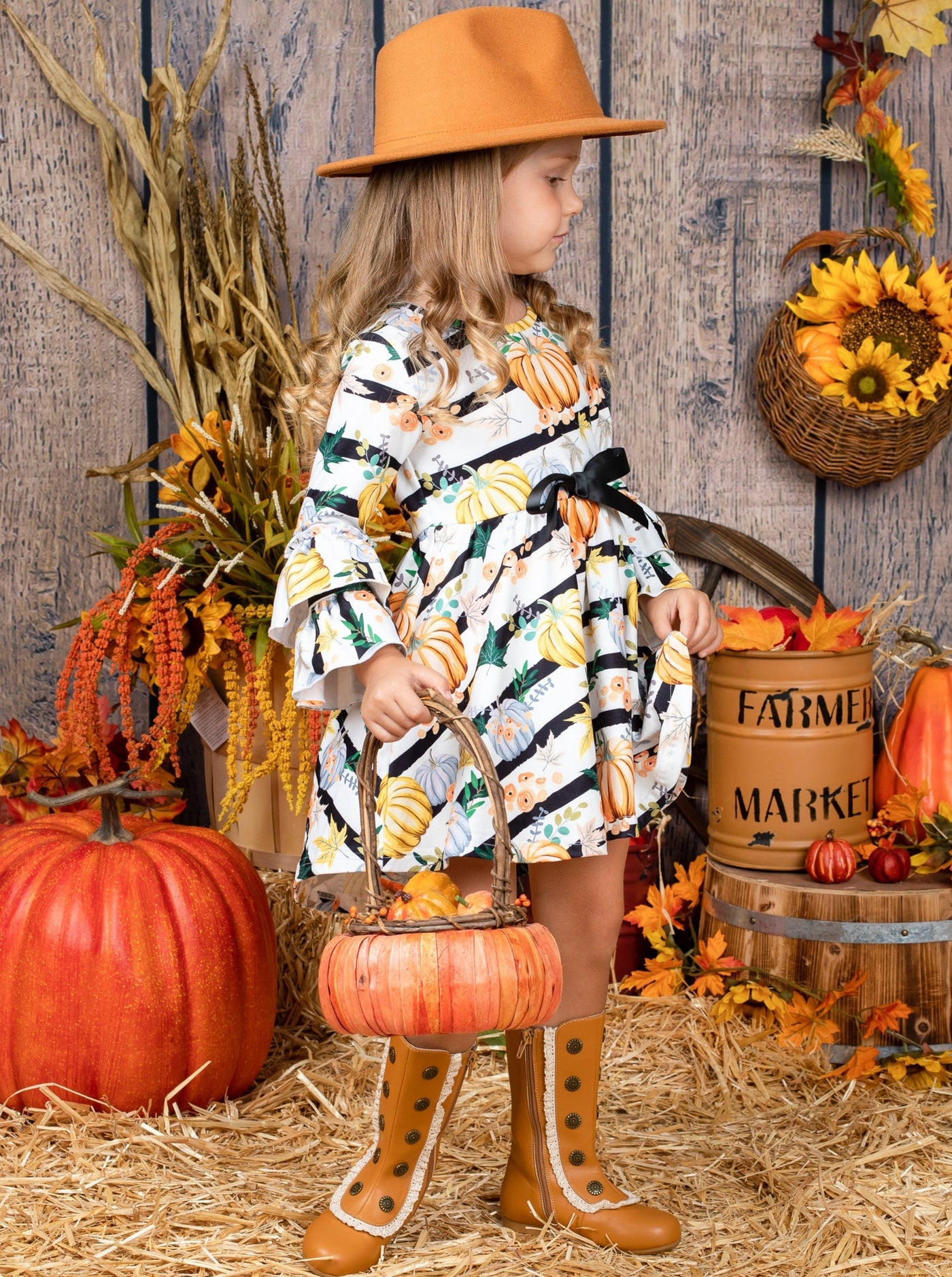 Chic Pumpkin Striped Hi-Lo Dress