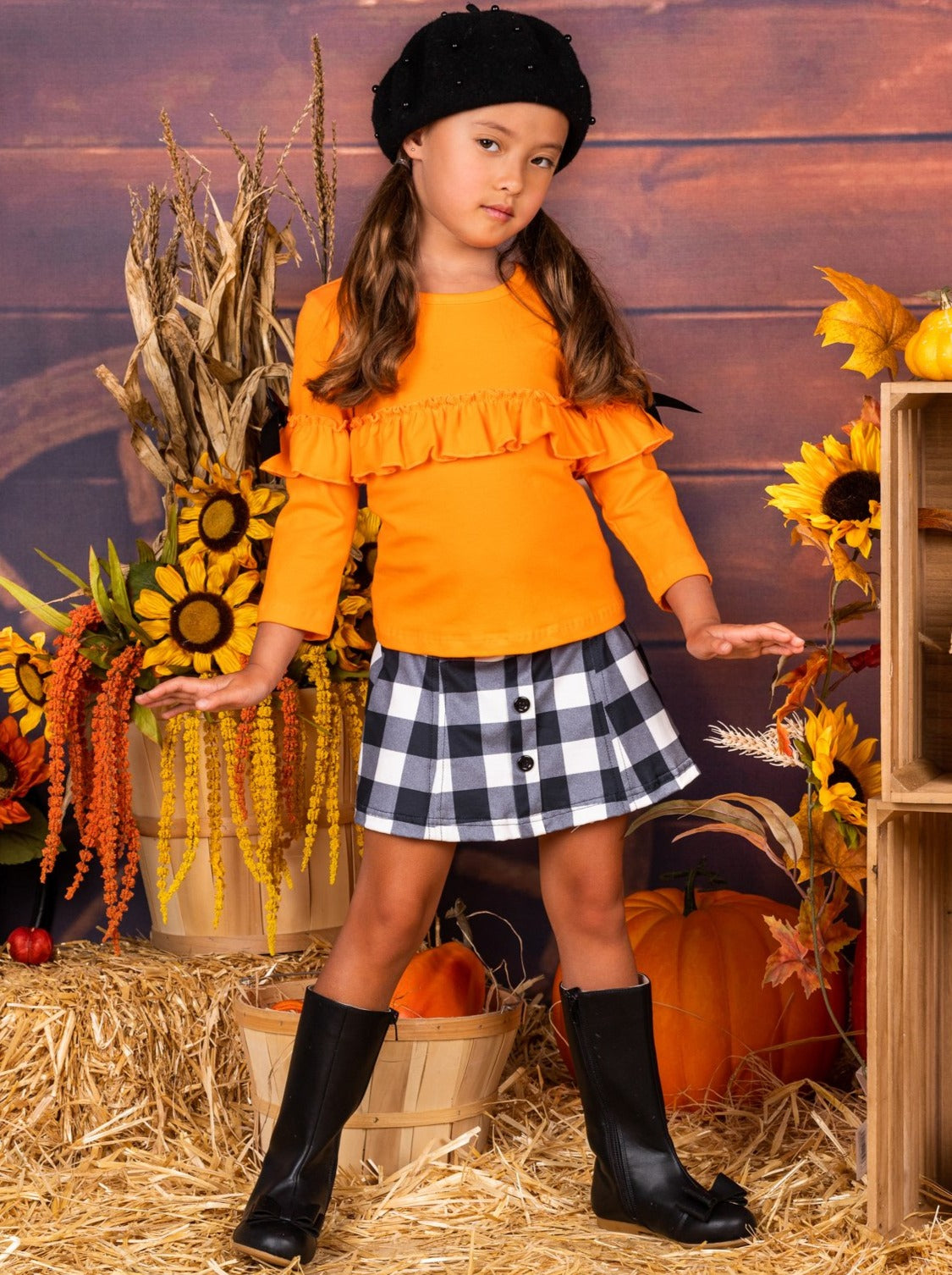 Posh Pumpkin Plaid Skirt Set