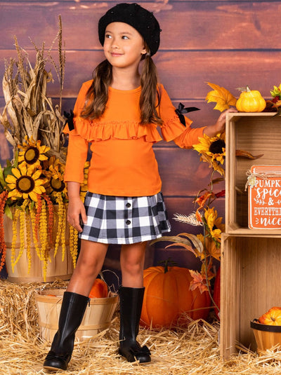 Posh Pumpkin Plaid Skirt Set